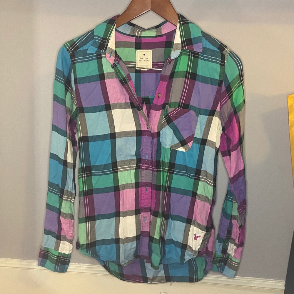 American Eagle Colorful Vintage Boyfriend Flannel